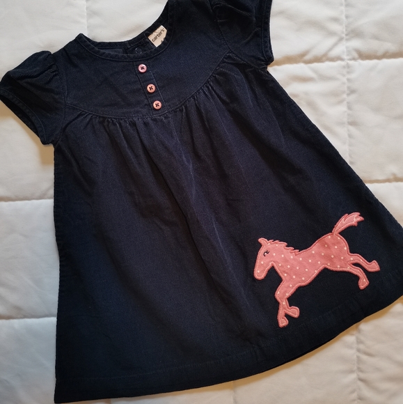 Girls corduroy dress with pink horse